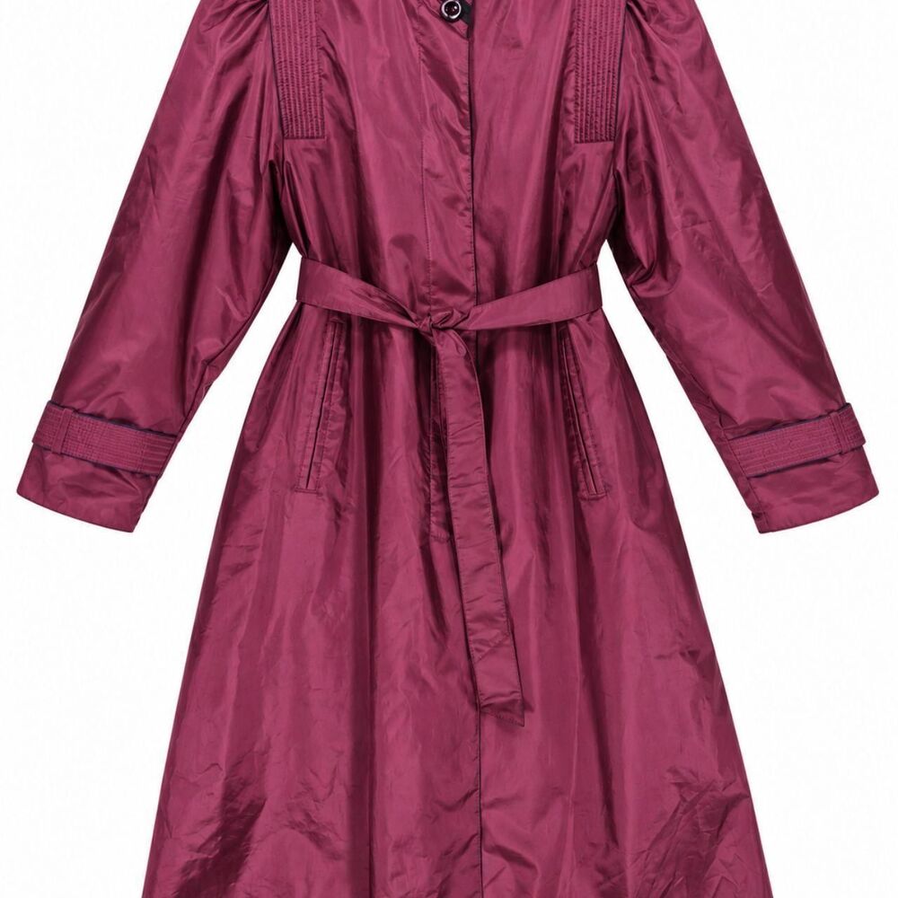 Vintage 80s 90s Womens Burgundy Belted Raincoat Old Money Power Dressing Preppy